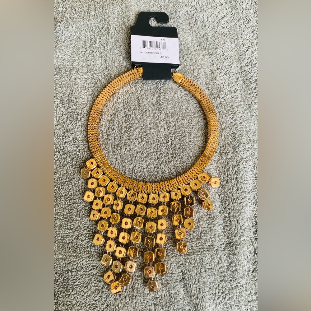 AREA Pink and Gold Bib Necklace — Layered Statement Collar - Picture 3 of 4
